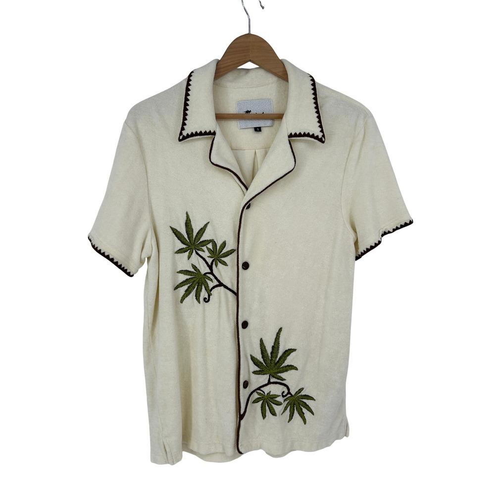 Tombolo Cabannabis Cabana Terry Cloth Shirt Mens S Embroidered Camp Collar